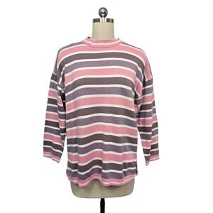 Vintage Sisley Relaxed Elegance Striped Sweater Pink Purple White Womens Medium